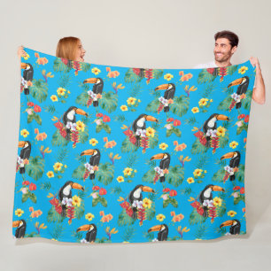 Tropical Toucan and Flowers Fleece Blanket
