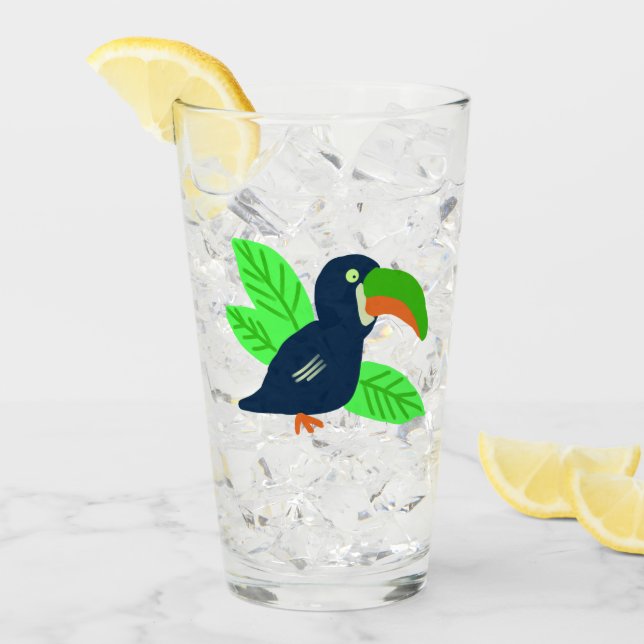 Tropical Toucan And Leaves Glass (Front Ice)