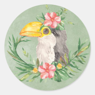 Tropical Toucan Bird Floral Baby Shower Classic Round Sticker
