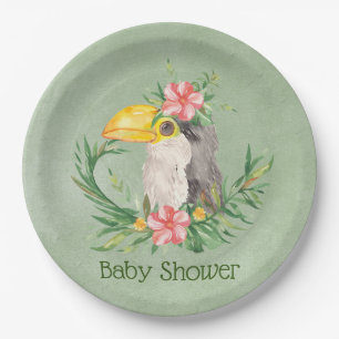 Tropical Toucan Bird Floral Baby Shower Paper Plate