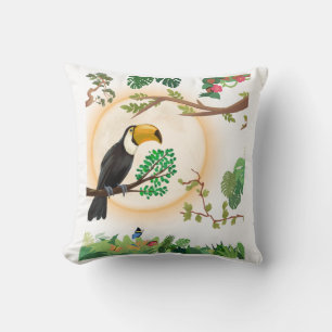 Tropical Toucan Bird & Jungle Leaves Aesthetic Thr Cushion