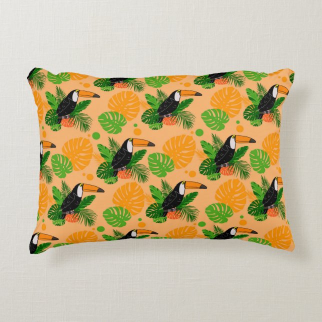 Tropical Toucan Bird Seamless Pattern Decorative Cushion (Front)