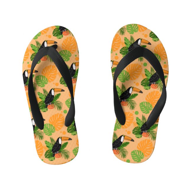 Tropical Toucan Bird Seamless Pattern Kid's Flip Flops (Footbed)