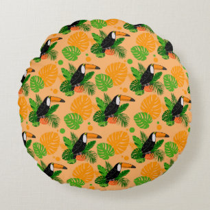 Tropical Toucan Bird Seamless Pattern Round Cushion