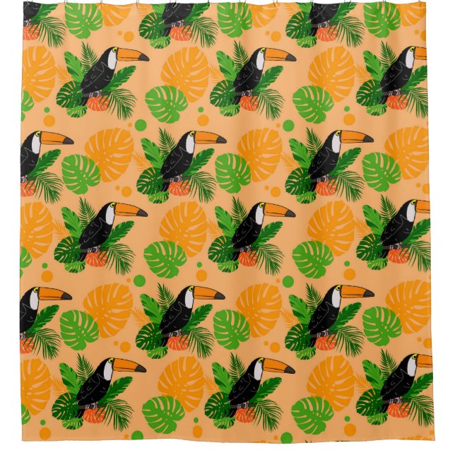 Tropical Toucan Bird Seamless Pattern Shower Curtain (Front)