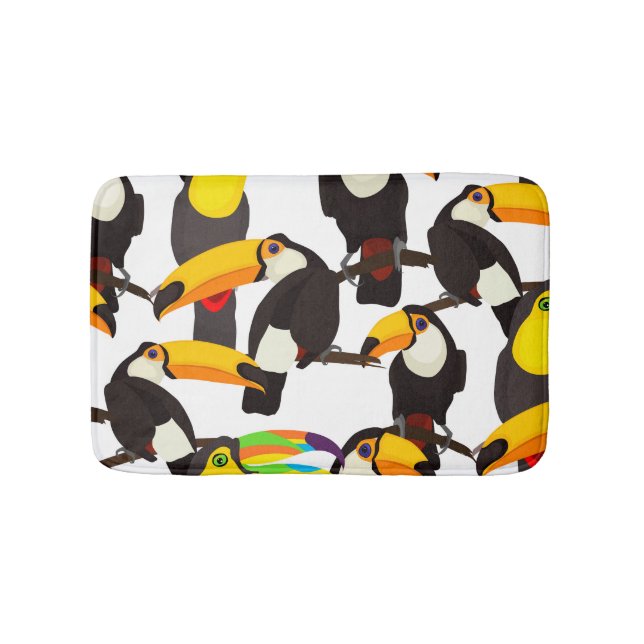 Tropical Toucan Birds Vintage Pattern Bath Mat (Front)
