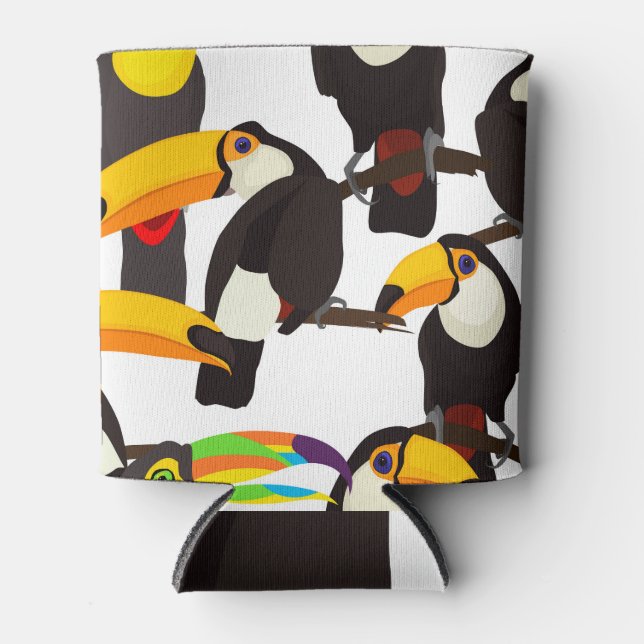 Tropical Toucan Birds Vintage Pattern Can Cooler (Front)