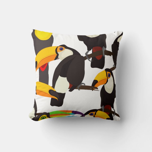 Tropical Toucan Birds Vintage Pattern Cushion (Front)
