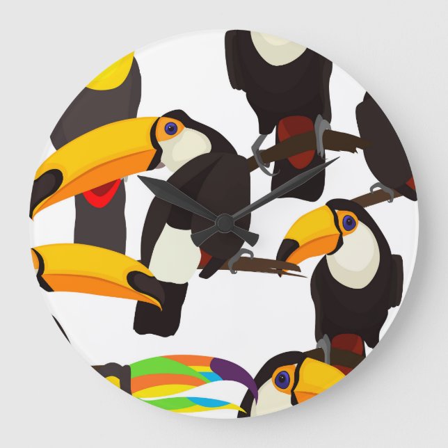 Tropical Toucan Birds Vintage Pattern Large Clock (Front)