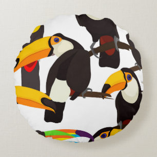 Tropical Toucan Birds Vintage Pattern Round Cushion