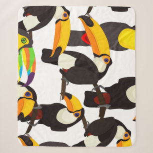 Tropical Toucan Birds Vintage Pattern Sherpa Blanket