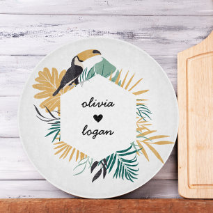 Tropical Toucan Botanical Couple Cutting Board