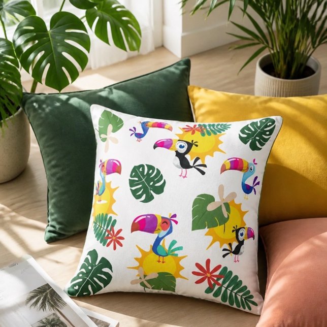 Tropical Toucan Cluster Square Pillow (Creator Uploaded)