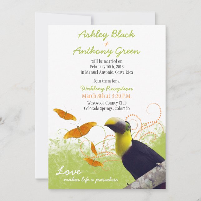 Tropical Toucan Destination Wedding Reception Only Invitation (Front)