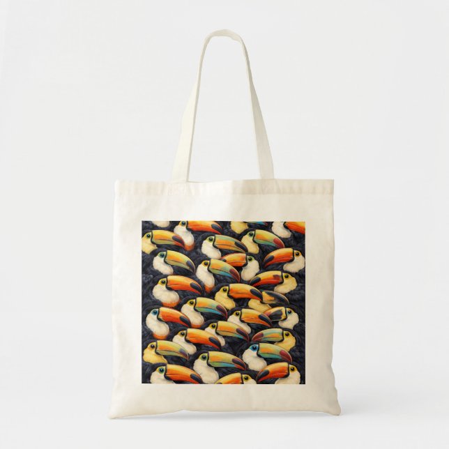 Tropical Toucan Flock Pattern in Warm Sunset Colou Tote Bag (Front)
