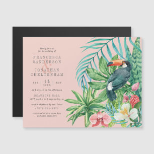 Tropical Toucan, Flowers & Leaves Wedding Magnetic Invitation