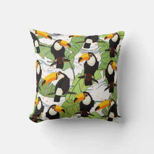 Tropical Toucan, green palms, vintage pattern. Cushion