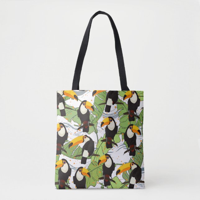 Tropical Toucan, green palms, vintage pattern. Tote Bag (Front)