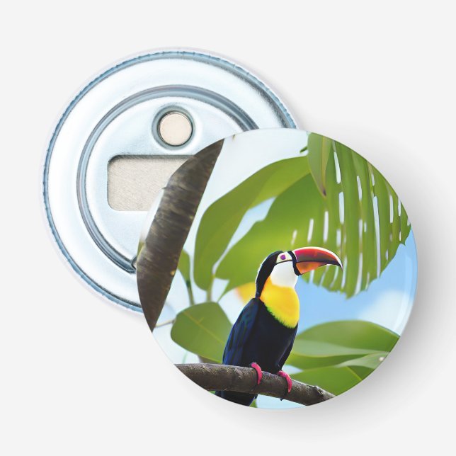 Tropical toucan in a tree bottle opener (Front)
