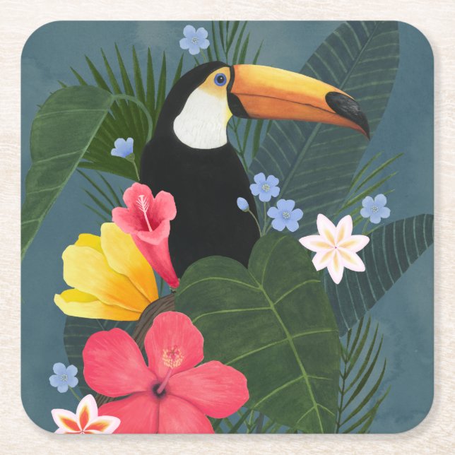Tropical Toucan in the Wilderness Square Paper Coaster (Front)