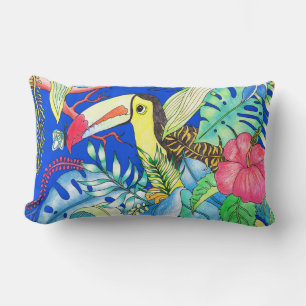 Tropical Toucan & Jungle Foliage Illustration Lumbar Cushion