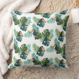 Tropical Toucan & Palm Leaves Pattern Cushion
