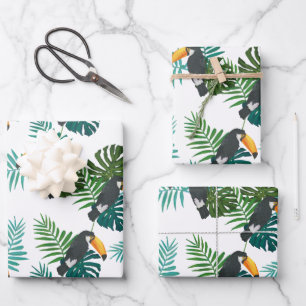 Tropical Toucan & Palm Leaves Pattern Wrapping Paper Sheet