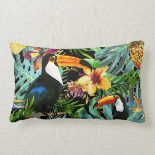 Tropical Toucan Paradise Palm Pineapple Modern Lumbar Cushion