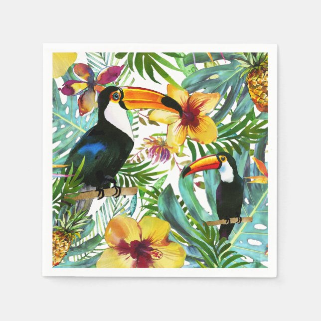 Tropical Toucan Paradise Palm Pineapple Modern Napkin (Front)