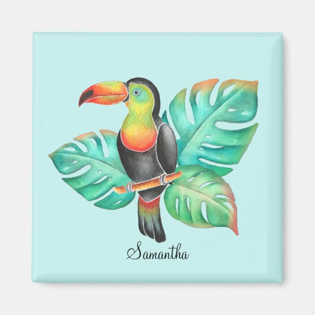 Tropical Toucan Parrot Personalised Magnet (Front)