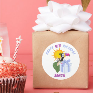 Tropical Toucan Personalised Happy Birthday Classic Round Sticker