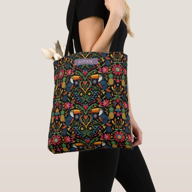 Tropical Toucan Pineapple Vibrant  Tote Bag (Close Up)