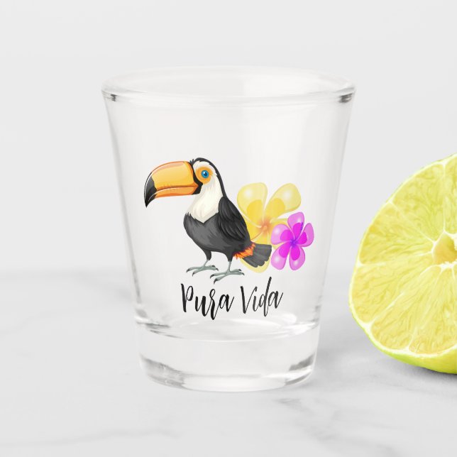 Tropical Toucan Pura Vida  Shot Glass (Front)