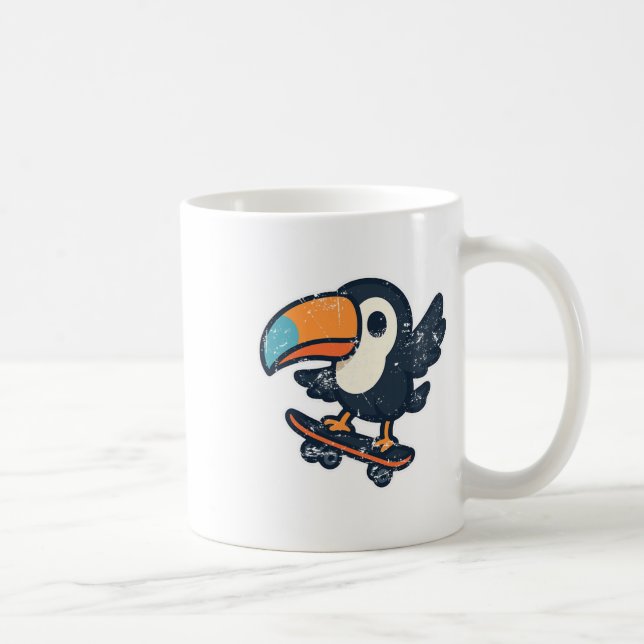Tropical Toucan Skateboard Retro  Coffee Mug (Right)