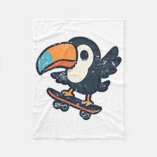 Tropical Toucan Skateboard Retro Fleece Blanket
