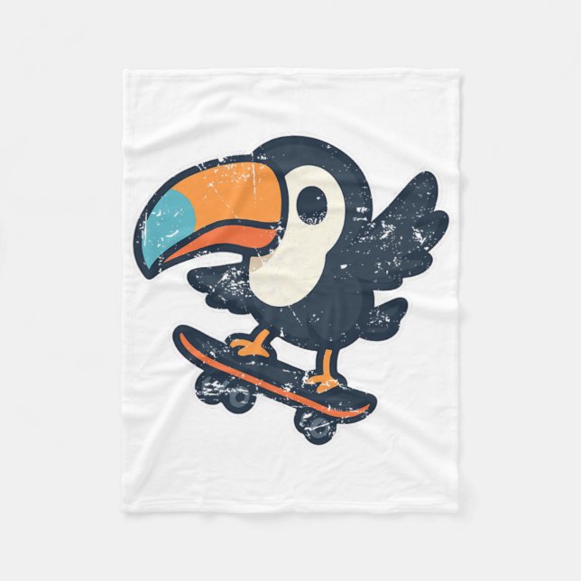 Tropical Toucan Skateboard Retro  Fleece Blanket (Front)