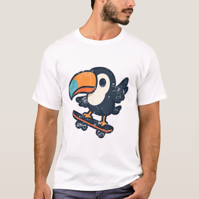Tropical Toucan Skateboard Retro  T-Shirt (Front)