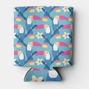 Tropical toucan: vibrant floral pattern. can cooler