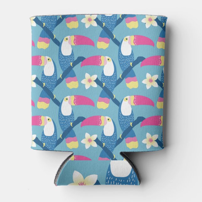 Tropical toucan: vibrant floral pattern. can cooler (Front)