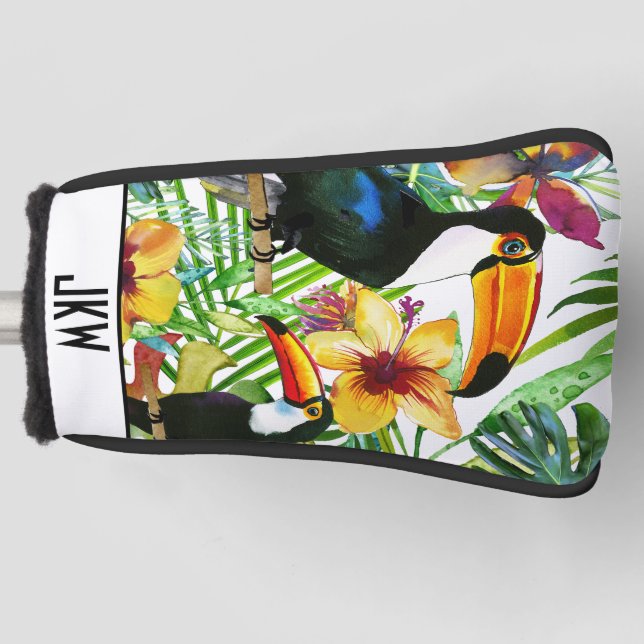Tropical Toucans and Exotic Floral Modern Trendy Golf Head Cover (Front)