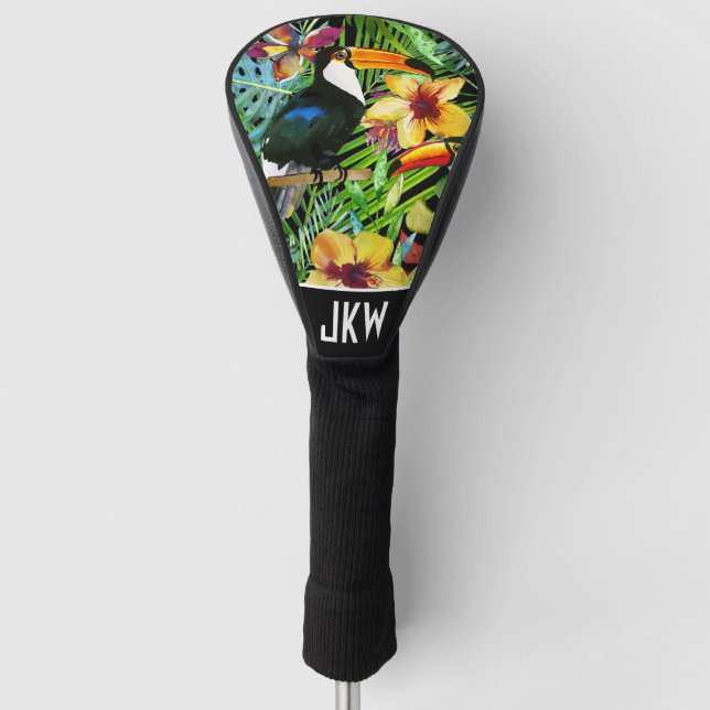 Tropical Toucans and Exotic Floral Modern Trendy Golf Head Cover (Front)