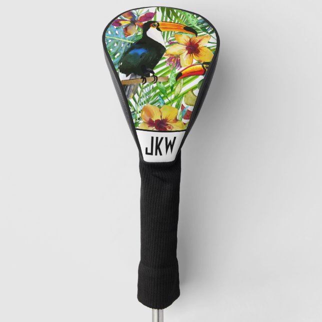 Tropical Toucans and Exotic Floral Modern Trendy Golf Head Cover (Front)