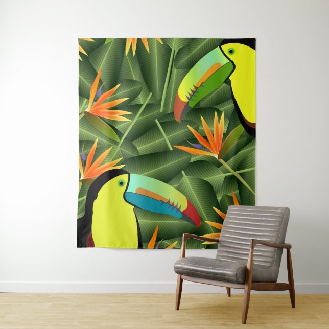Tropical Toucans & Birds of Paradise Flowers Tapestry (In Situ)