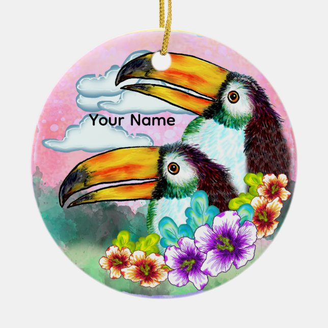 Tropical Toucans  Ceramic Tree Decoration (Front)