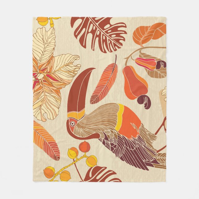 Tropical Toucans: Exotic Seamless Design Fleece Blanket (Front)