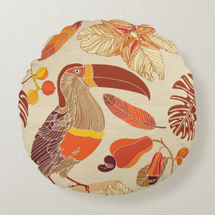 Tropical Toucans: Exotic Seamless Design Round Cushion