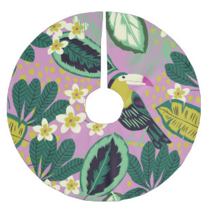 Tropical Toucans: Flower Pattern Brushed Polyester Tree Skirt
