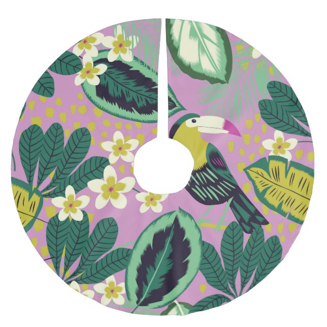 Tropical Toucans: Flower Pattern Brushed Polyester Tree Skirt (Front)