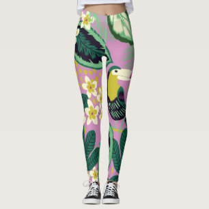 Tropical Toucans: Flower Pattern Leggings