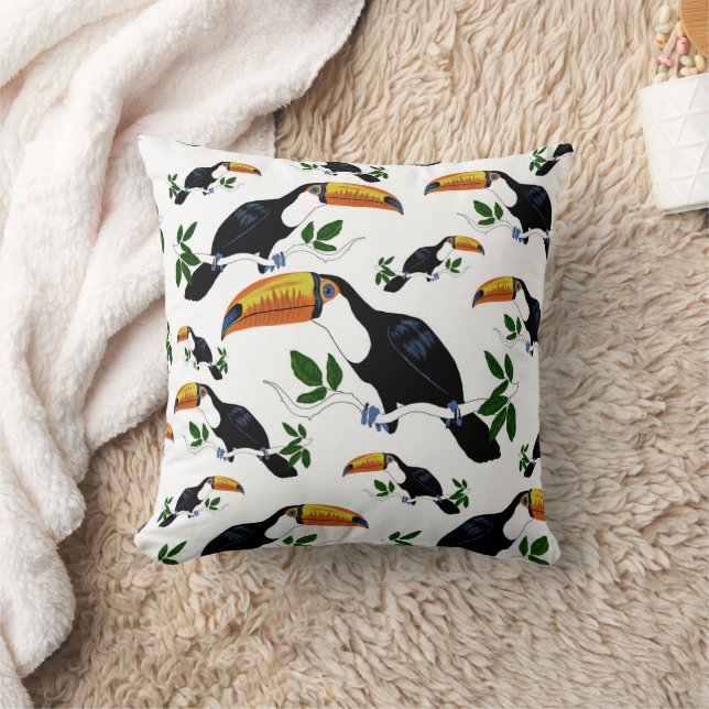 Tropical Toucans Pattern Throw Pillow (Blanket)